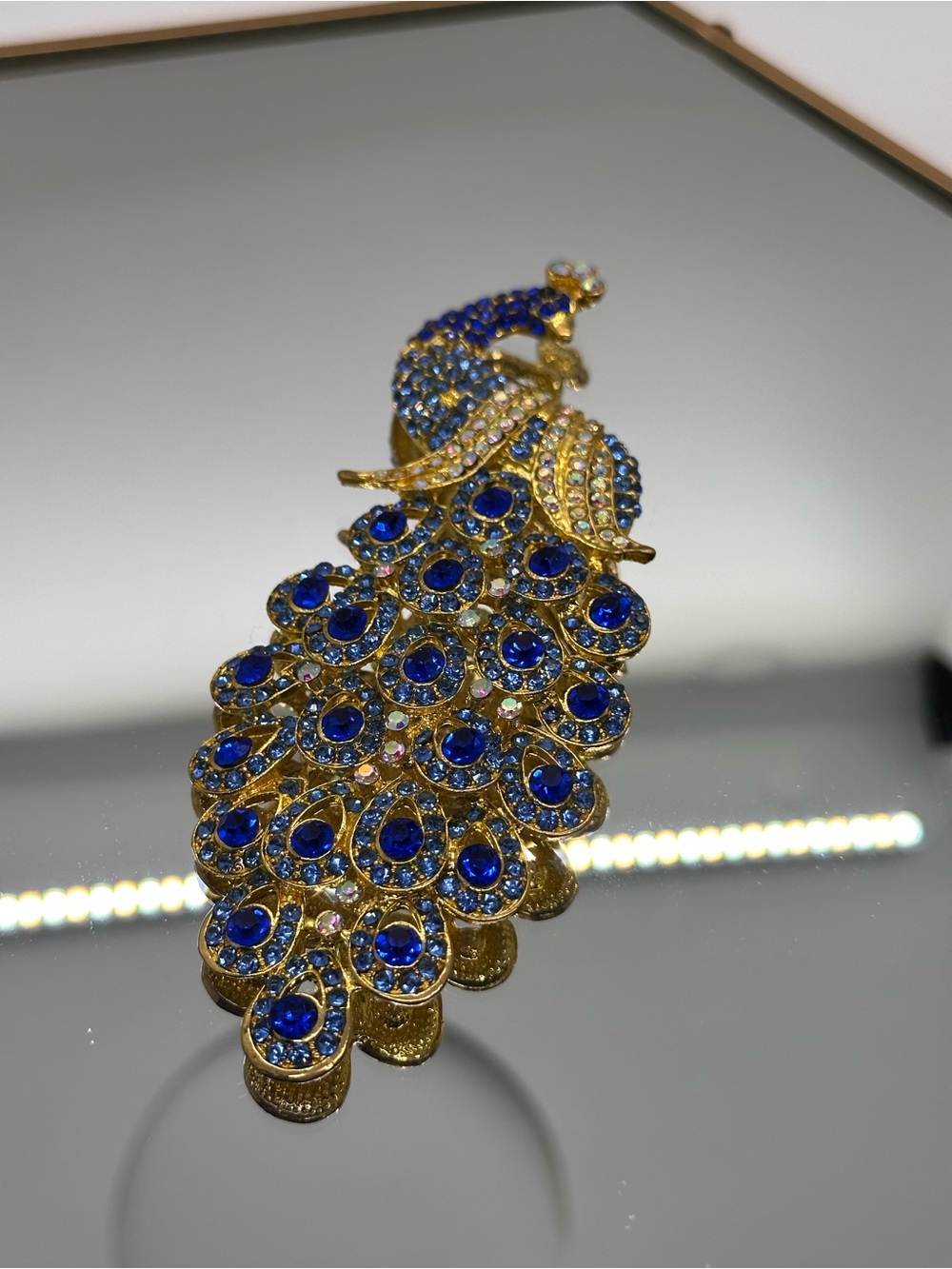 Gold and Blue Peacock Tail Brooch - Women's Jewelry